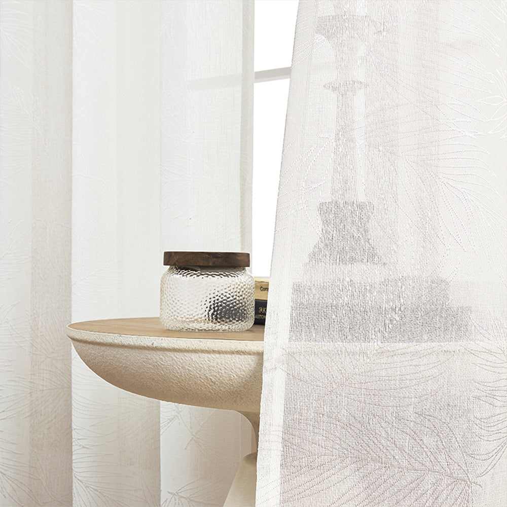 Cross-Border Sheer White Curtains with Leaf Pattern