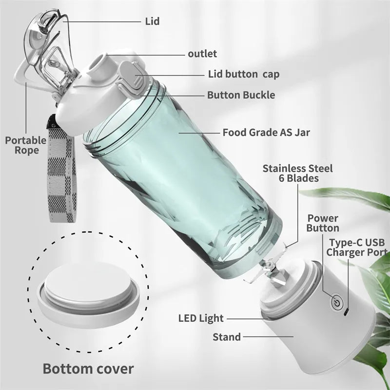 Portable Blender Juicer – Personal-Size Blender for Shakes and Smoothies with 6 Blades