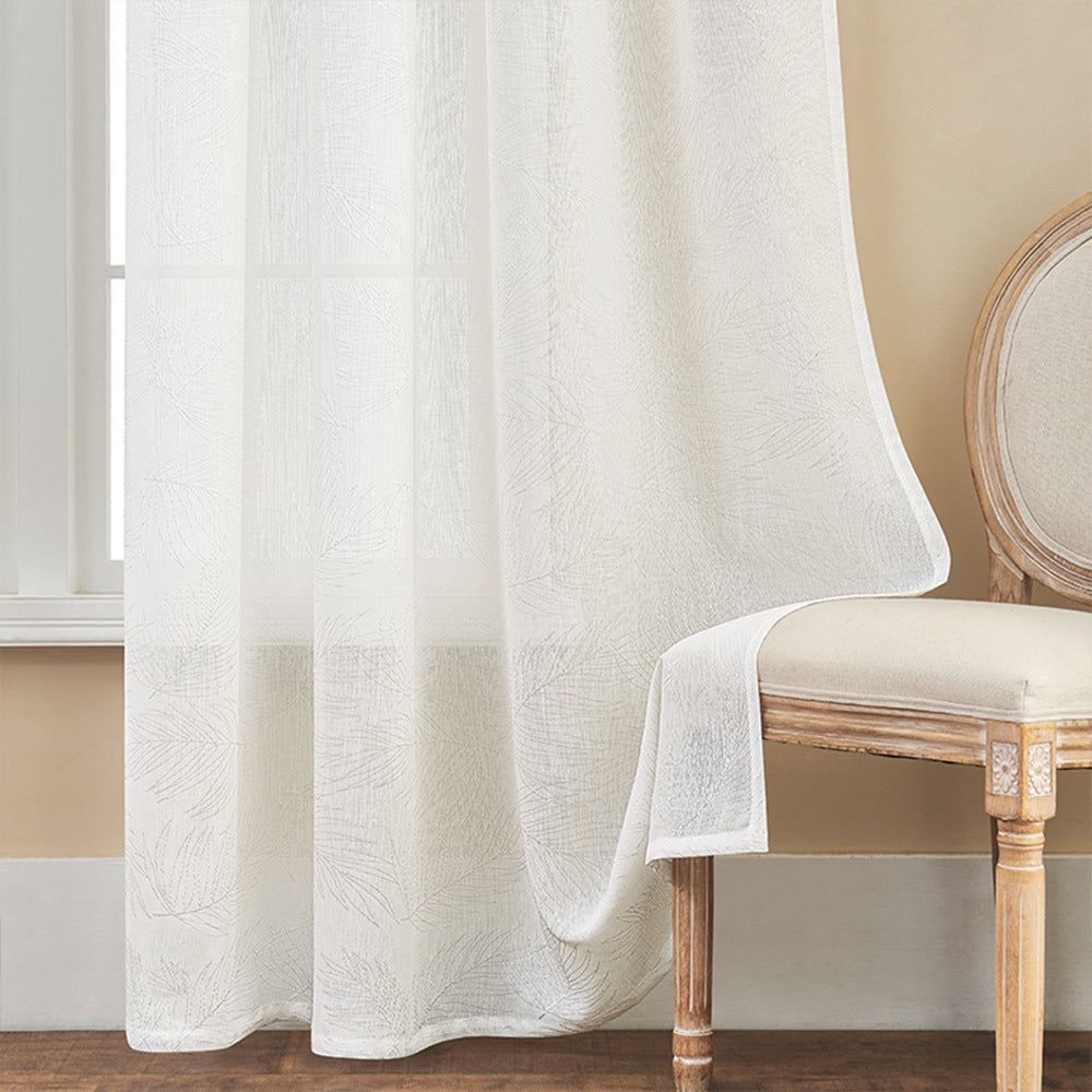 Cross-Border Sheer White Curtains with Leaf Pattern