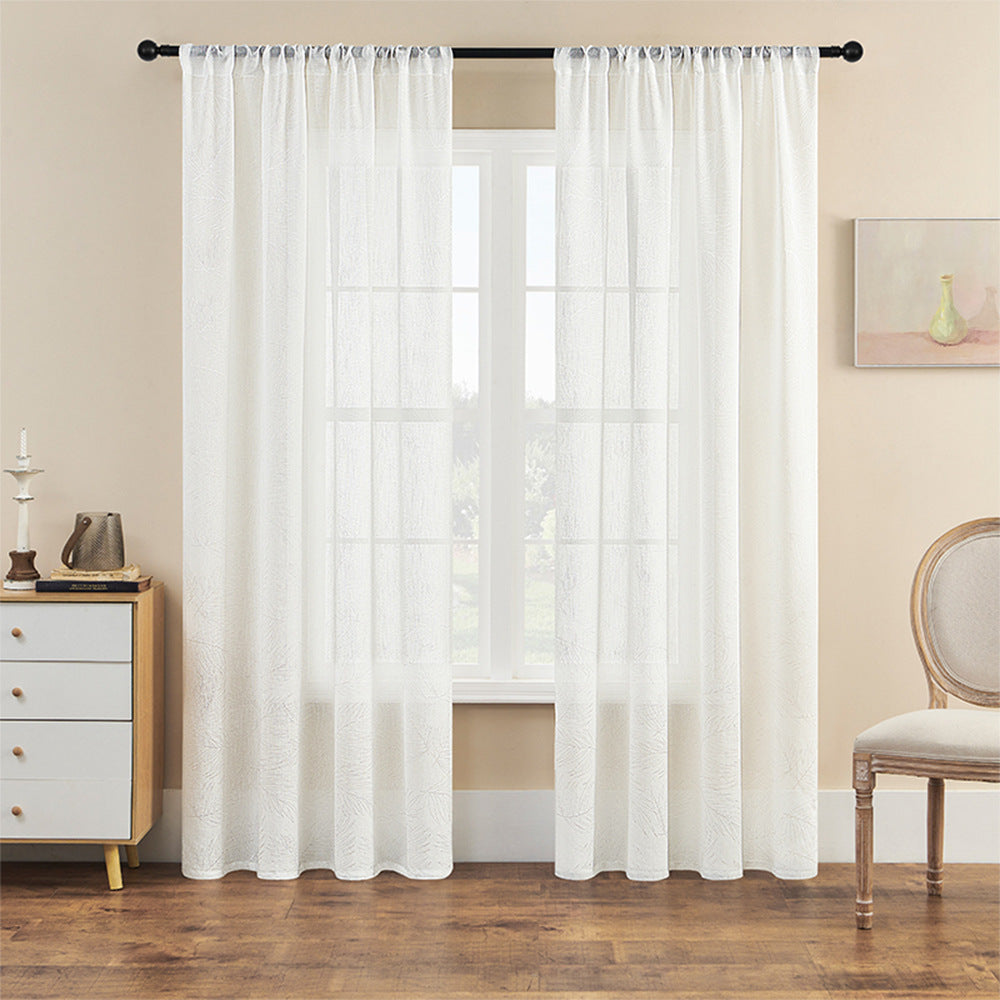 Cross-Border Sheer White Curtains with Leaf Pattern